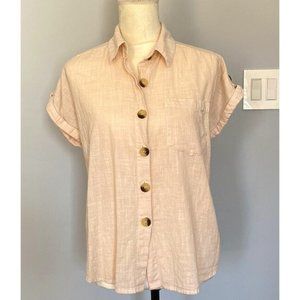 ❗️SOLD❗️Unique Spectrum Cotton Button Up Shirt Light Pink Lagenlook Top - Small